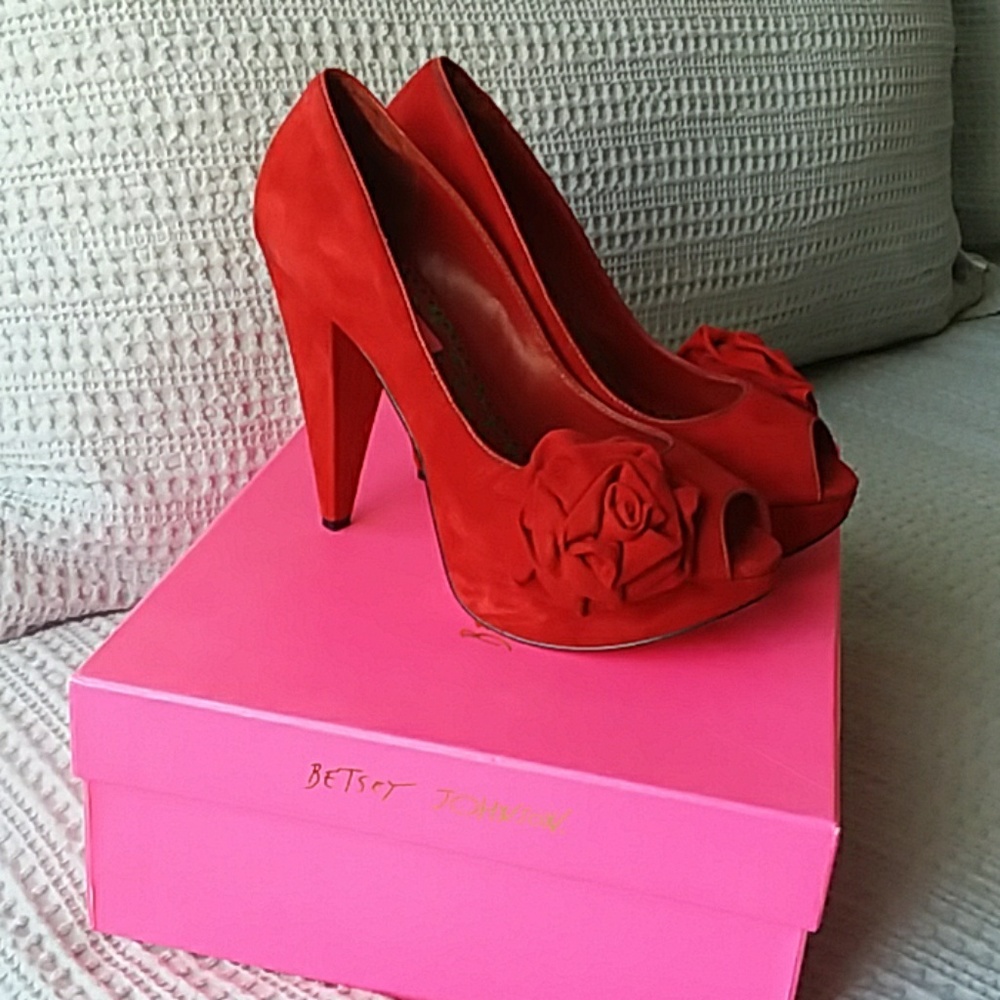 Beautiful Red Suede Betsey Johnson Heels